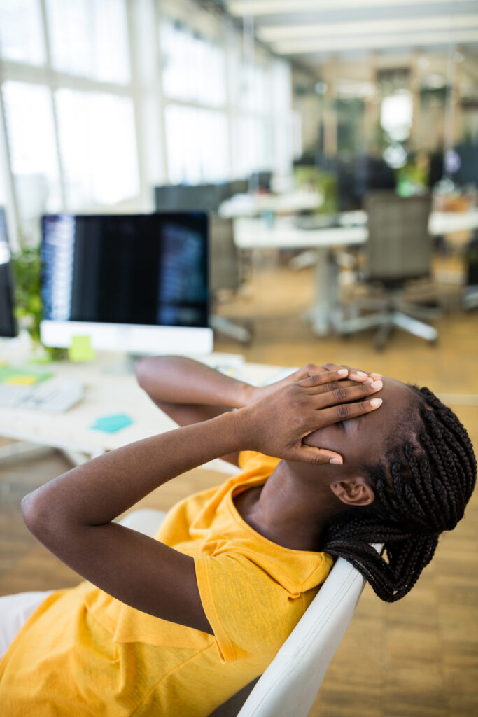 Upset female graphic designer in office