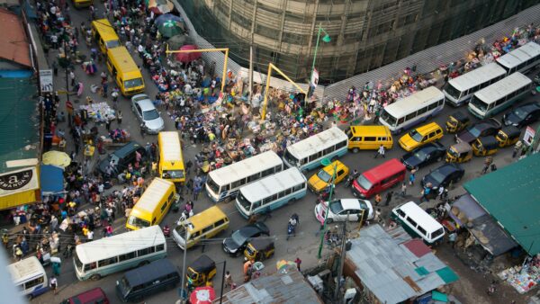 A busy city street filled with traffic