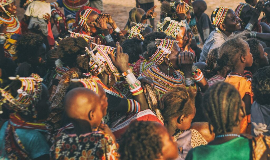 A group of people celebrating together